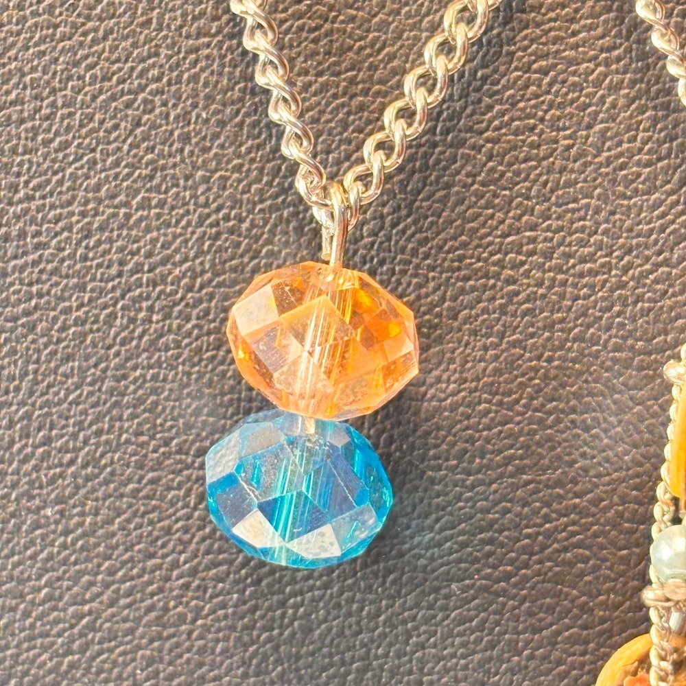 Necklace Set Silver Blue Orange Crystal Boho Whimsygoth Cottagecore Fairycore - Picture 6 of 9